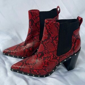 Charles by Charles David red and black studded snakeskin booties